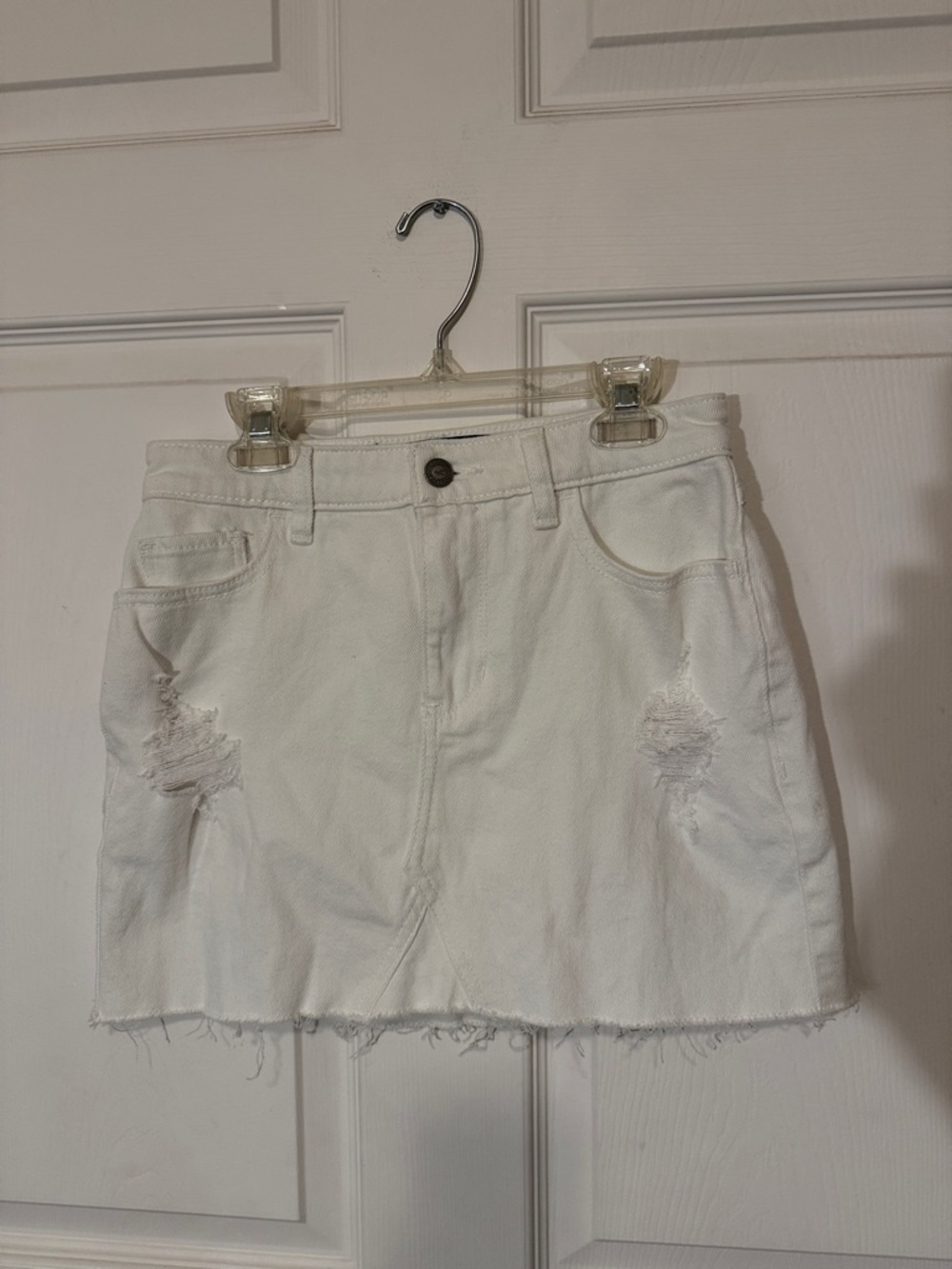 Hollister White Distressed Denim Skirt